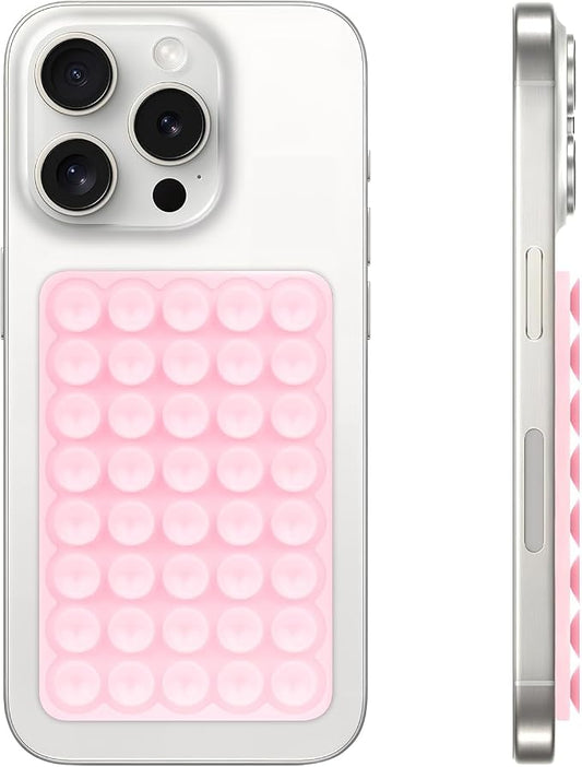 QxbBox Silicone Suction Cup Phone Case Mount, Hands-Free Strong Grip Holder for Selfies and Videos, Silicon Adhesive Phone Stand Sticky with Higher Suction Power for Cell Phone Light Pink