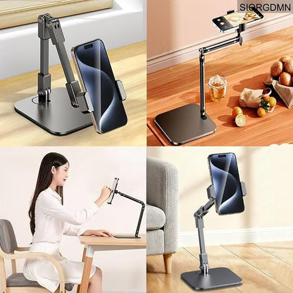 Overhead phone stand for Video Recording on desk,Adjustable Smartphones holder,Articulating Arm Stand with Base, Flexible Cell Phone mount for Live Streaming, filming,Painting Lighting ooking (Black)