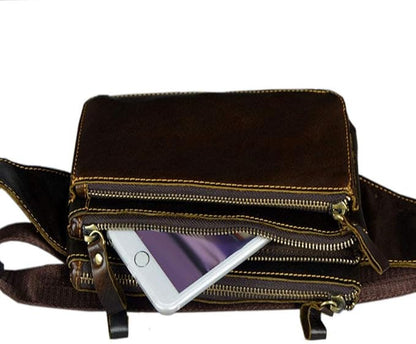 Hebetag Leather Fanny Pack Waist Bag for Men Women Outdoor Travel Hunting Hiking Camping Hip Bum Belt Cell Phone Purse Wallet Pouch