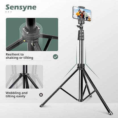 SENSYNE 72" Phone Tripod, Extendable Cell Phone Tripod Stand, Selfie Stick with Wireless Remote and Phone Holder, Compatible with iPhone Android Phone, Camera (Pack of 2)