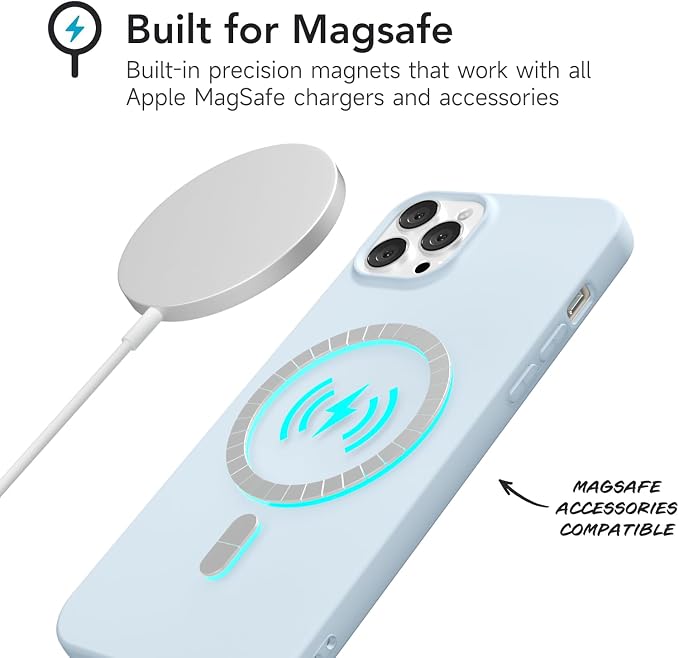 for iPhone 12 Pro Max Case Silicone Compatible with Magsafe Case, Ultra Slim Thin Magnetic Phone Cases Mag Safe, Cute Soft Rubber Gel Matte Plain Wireless Charging Cover for Women, Light Blue