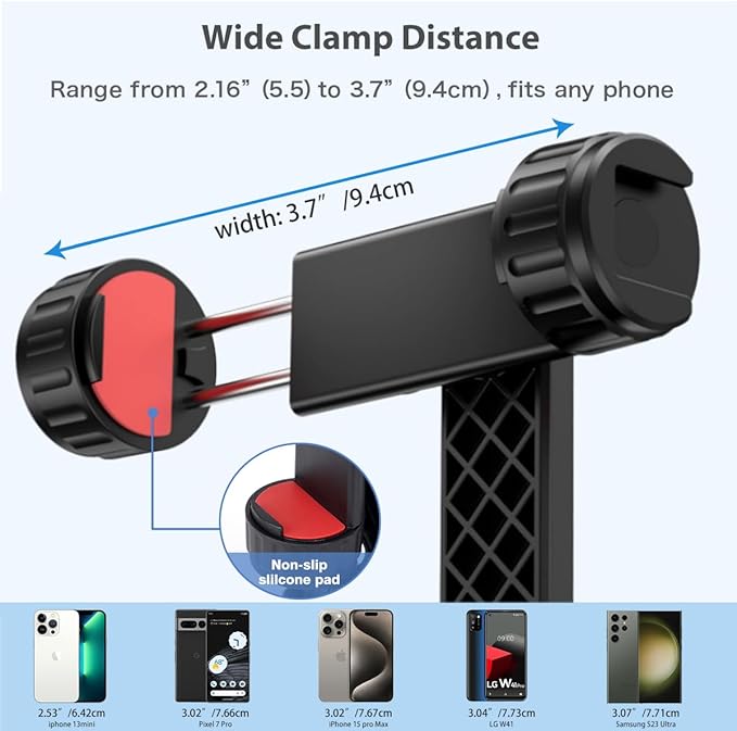 Koolehaoda Phone Tripod Mount, Universal Smartphone Holder 360° Rotates and 180° Tilts Adjustable with 2 Cold Shoe and 1/4" Screw for iPhone, Android Cell Phone, Selfie Stick, Camera Stand