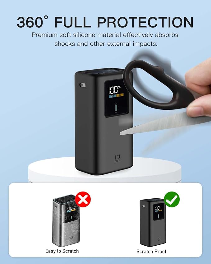 Silicone Case for CUKTECH 10 Mini Power Bank (10000mAh 55W) Full-Body Protective Cover for CUKTECH 10 Mini Portable Charger,Precise Port Cutouts (Case Only) Black