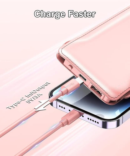 TG90° 2 Pack 10000mAh Portable Charger Slim Power Bank with Built in Cables,Travel Charger Cell Phone External Battery Pack,4 Output External Battery Pack Compatible with iPhone and Android Devices