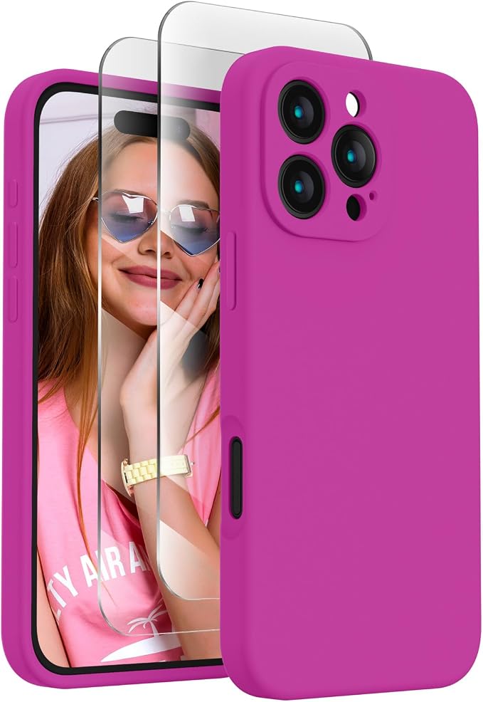 FireNova Designed for iPhone 16 Pro Max Case, Silicone Upgraded [Camera Protection] Phone Case, Soft Anti-Scratch Microfiber Lining Inside, 2024, Dark Fuchsia