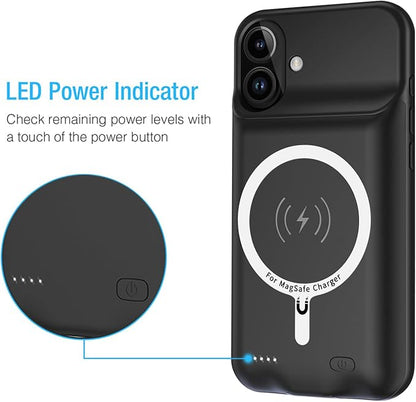 Battery Case for iPhone 16, Enhanced 10000mAh Portable Protective Wireless Charging Case Support Carplay Compatible with iPhone 16 (6.1 inch) Rechargeable Extended Battery Charger (Black)