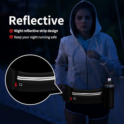 Hydration Running Belt for Women Men Running Fanny Pack with Foldable Water Bottle Holder (Bottles NOT Included) for Walking No Bounce Adjustable Waist Pouch for Runners Jogging