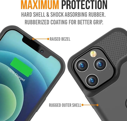 Alpatronix Battery Case for iPhone 17 Pro Max, Portable Strong Slim Protective Extended Charger Cover, 15W Fast Charging, High Capacity with Wireless Charging Case. Black
