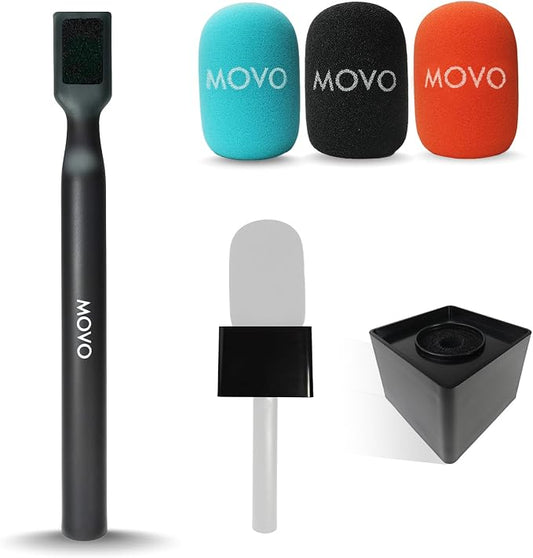 Movo WMX-HM Wireless Microphone Handle for Interviews – Handheld Adapter for DJI Mic, RODE Wireless GO, & More – Includes Mic Flag – for Creators, Journalists & Youtubers