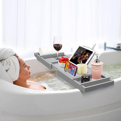 Bamboo Bathtub Caddy Tray (Non-Foldable, Gray)