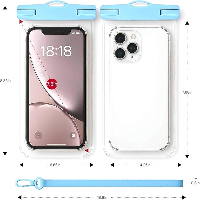 1/2 Pack Waterproof Phone Pouch Compatible with iPhone 17 16 15 Pro Max & Galaxy S24+/S23 7in Waterproof Phone Case, IPX8 Beach Travel Must Haves, Beach Essentials, Pink and Blue, 2 Pack