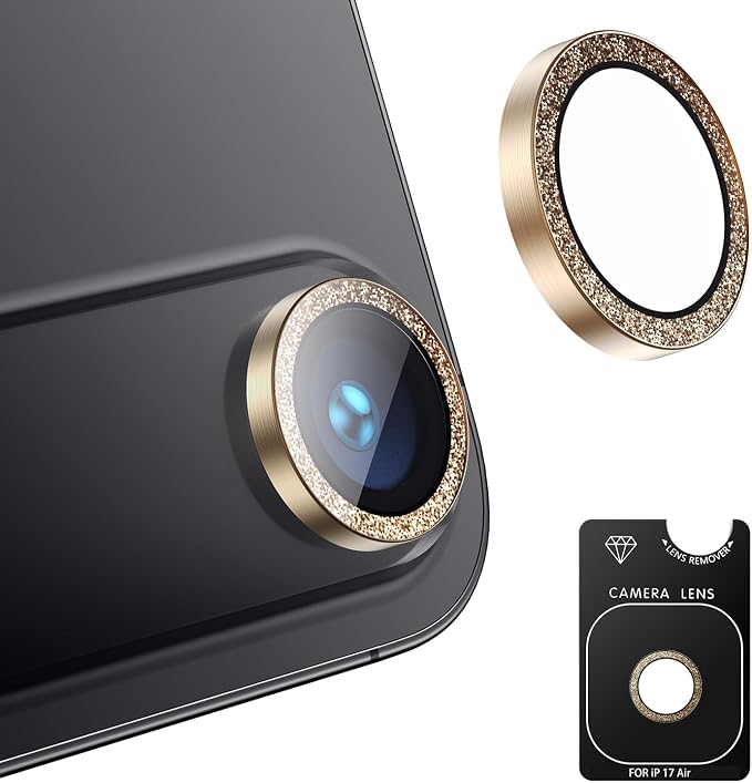 AFARER Camera Lens Protector for iPhone 17Air – [Strong Adsorption] 9H Aerospace Tempered Glass Anti-Scratch,Ultra-tough HD Individual,Diamond-Glitter Bling (Glitter Gold)