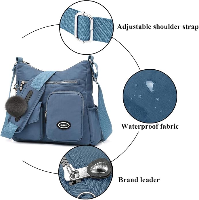 SUKRY Nylon Crossbody Bag for Women with Anti theft RFID Pocket, Waterproof Shoulder Bag Travel Purses and Handbag
