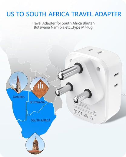 LENCENT South Africa Plug Adapter, Type M Adapter for South Africa | 4 American Outlets, 4 USB Ports(2 USB C), Type M Plug Converter for US to Bhutan Botswana Namibia Lesotho Nepal Sri Lanka