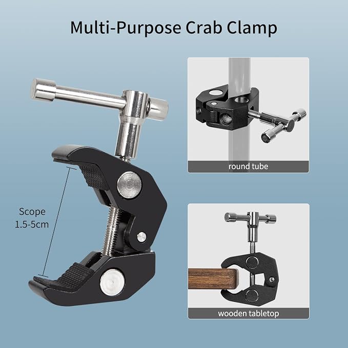 Adjustable Articulating Magic Arm with Clamp and Phone Holder Clip for Desk Mount, Desk Stand, Cell Phone Tripod