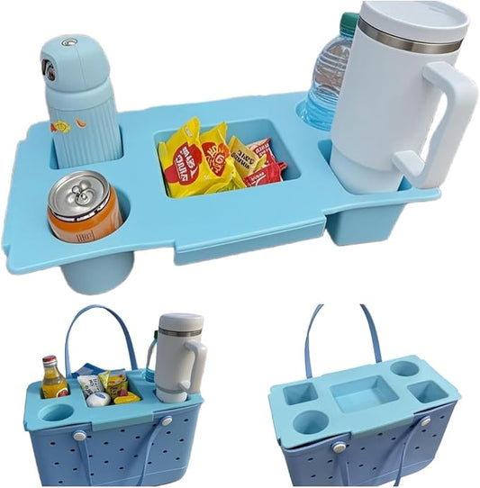 Top Cup Phone Holder Tray Storage Lid for Stanley Compatible with Bogg Bag XL Cover, Cup Organizer Holder Waterproof Silicone Multifunctional Storage Box for Outdoor Beath Camping Travel (Blue, XL)