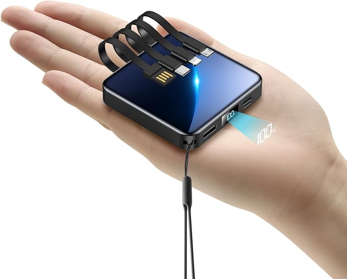 ummz Portable Charger with Built-in Cable,12000mAh 22.5W Fast Charging Small Power Bank,USB C Input/Output with Smart LED Display,External Battery Pack for iPhone,Tablet,Samsung