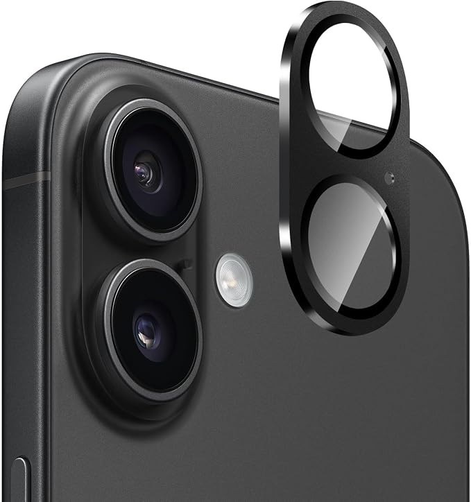 SAHARA - Ultra-Strong Camera Lens Protector for iPhone 16/16 Plus (2-Pack), Black, (ZD00159)