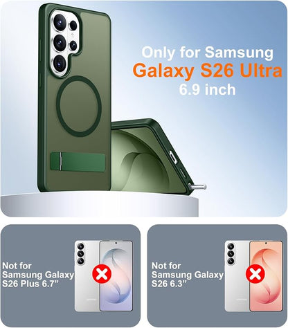 Magnetic for Samsung Galaxy S26 Ultra Case, [Innovate Stand][Military Grade Drop Protection][Non Slip][Translucent Matte] Shockproof Phone Case for Galaxy S26 Ultra 2026 -DarkGreen