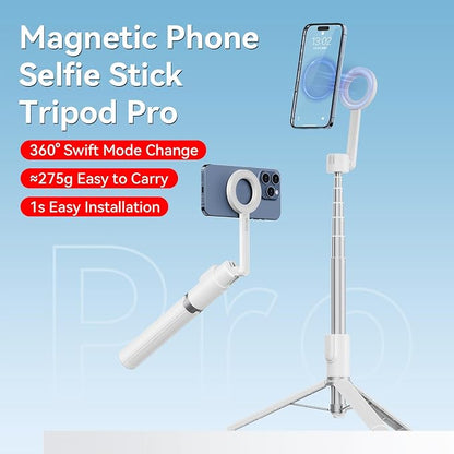 ULANZI 54'' Magnetic Selfie Stick Tripod Pro, All-in-One Phone Tripod w Magnetic Phone Holder & Detachable Wireless Remote, C/W Magsafe, for iPhone 16 15 14 13 12 Series & Android Phones (White)