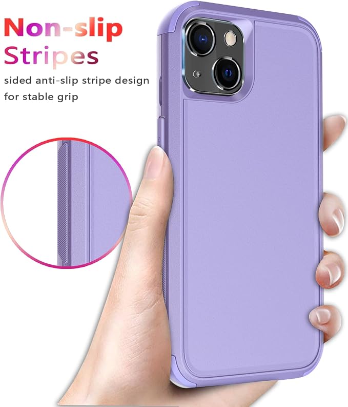 Diverbox for iPhone 13 Case [Shockproof] [Dropproof] [Tempered Glass Screen Protector + Camera Lens Protector],Heavy Duty Protection Phone Case Cover for Apple iPhone 13 (Purple)