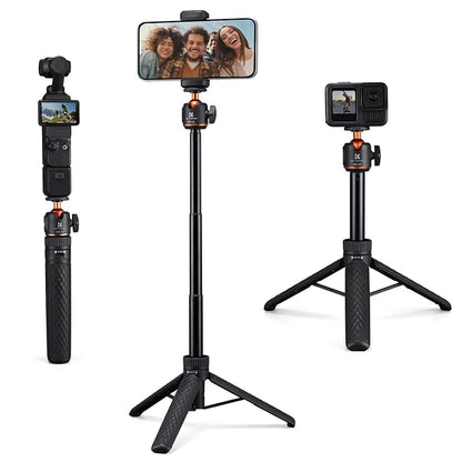 K&F CONCEPT 25.6'' Mini Selfie Stick Tripod Stand, 5 Levels 360° Ball Head Pocket Tripod with Cold Shoe, Small Tripod Compatible with DJI Osmo Pocket 3 Action 5 Pro GoPro Hero13 Smartphone.