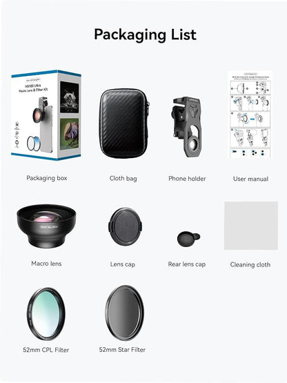 MIAO LAB 100 Ultra Macro Lens + 52mm CPL Filter & Star Filter - Macro Lens for iPhone, Android Phone | Professional Macro Photography of Flowers, Iinsects, Jewelry, Food Details and Small Objects