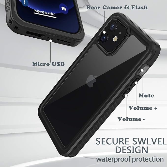 Diverbox for iPhone 12 Waterproof Case,Waterproof Shockproof Dustproof IP68 Full-Body Hard Case Built-in Screen Protector Underwater Outdoor Waterproof Cover for iPhone 12,6.1 in (Black)