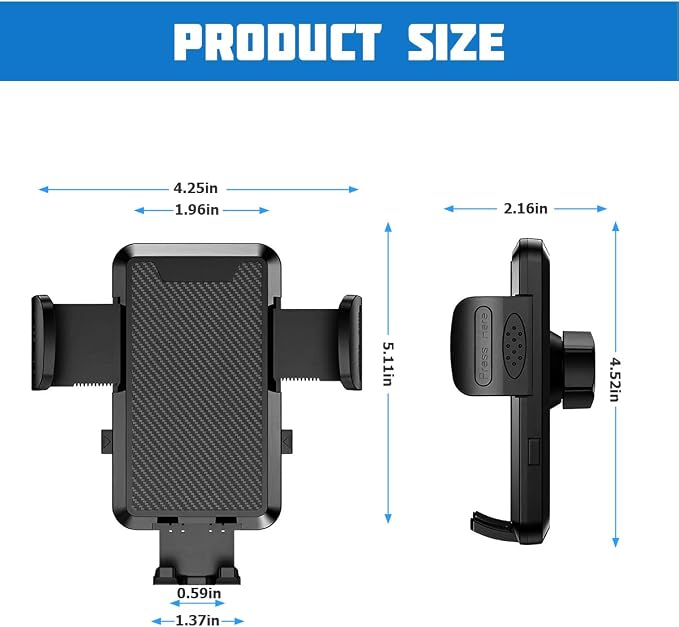 Car Phone Holder Mount, 360° Rotation Adjustable Vehicle Phone Stand with Metal Hook Clip, Auto Cellphone Holder Mount for Air Dashboard Windshield Vent, Universal Fit (Carbon Fiber Black)