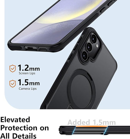 for Samsung Galaxy S24 Case, Magnetic Adjustable Ring Stand [Fit for Magsafe], [Military-Grade Shockproof Protection] Phone Case with Kickstand&Ring Holder (Black)