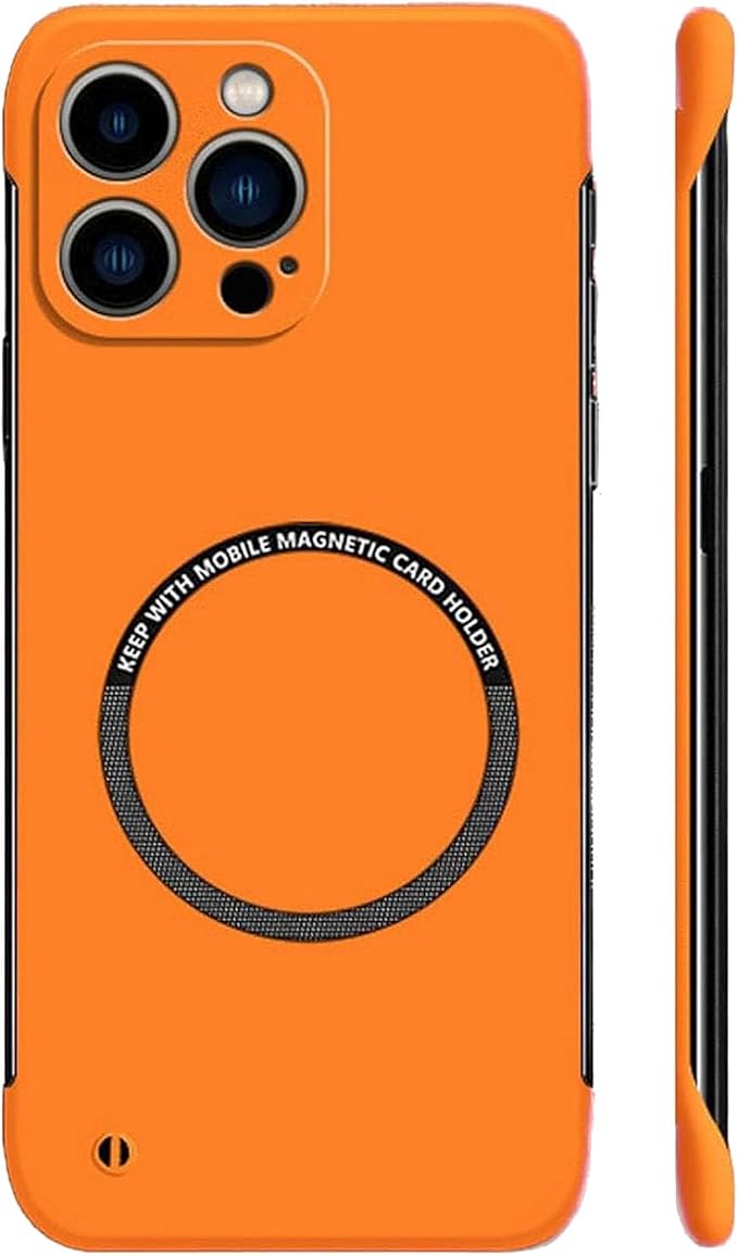 Ultra Thin Hard Pc Magnetic Frameless Case, Compatible with Magsafe and Wireless Charging, for iPhone 16/15/14/13/12/11ProMax (Orange,for iPhone 16)