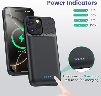 Battery Case for iPhone 16 Pro Max, Upgraded 8600mAh Portable Charging Case, Ultra-Slim Lightweight Powerful Extended Battery Pack for iPhone 16 Pro Max (6.9 inch) Black