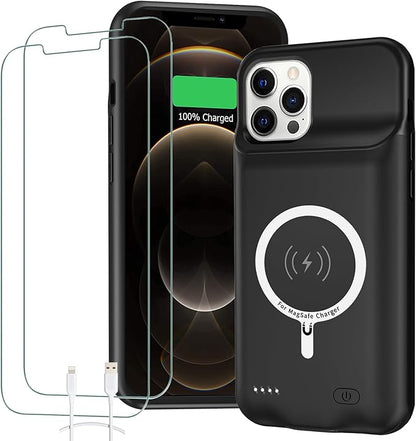Battery Case for iPhone 12 Pro Max, 12000mAh High Capacity Rechargeable Smart Portable Charger Case Extended Battery Pack with iPhone 12 Pro Max (6.7 inch) Wireless Charging Case Support Carplay-Black