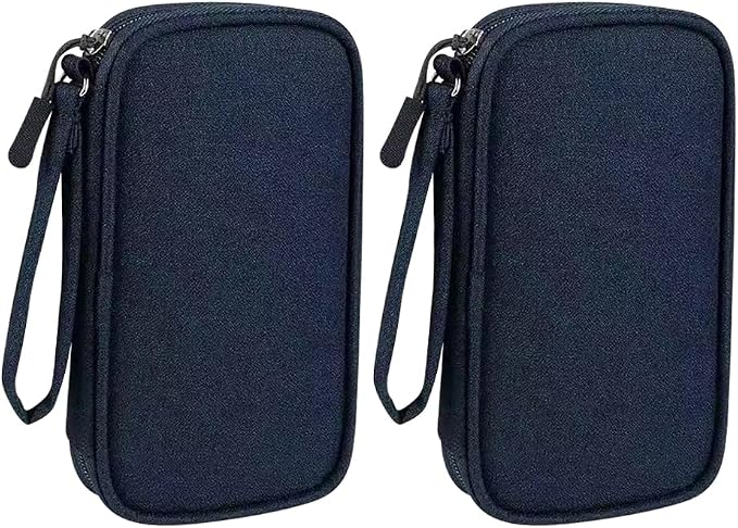 GSHLLO 2 Pcs Travel Charger Organizer Bags Waterproof Electronic Storage Pouch Portable Charging Cable Carry Case Small Power Bank Organizing Bag Compact Tech Accessories Pouch with Zipper Navy Blue