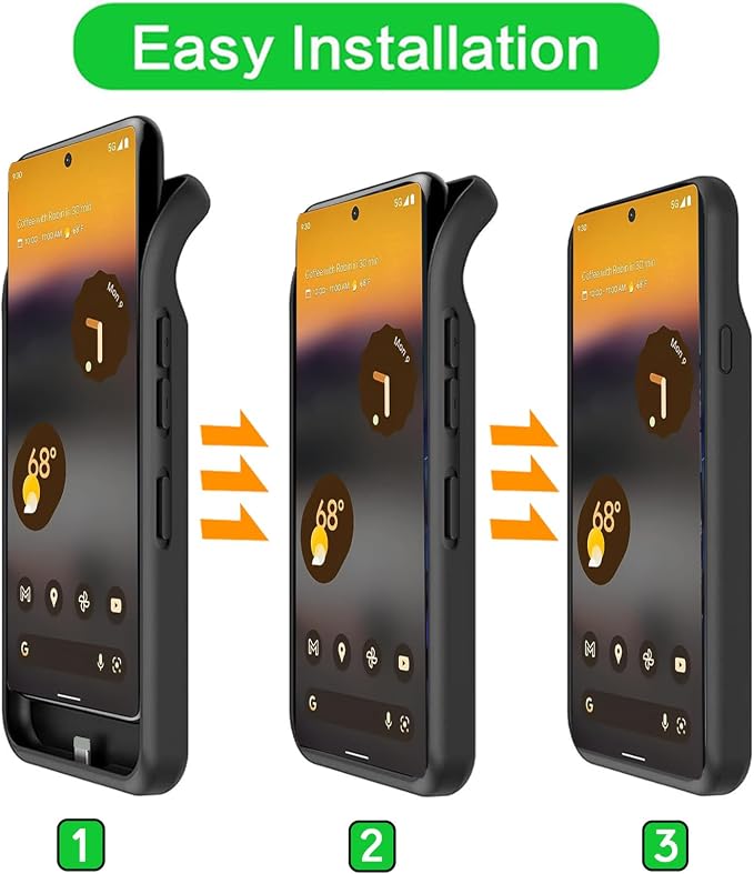 Battery Case for Pixel 6a, Upgraded 10000mAh Battery Pack Rechargeable Charger Case with Wireless Charging Compatible for Pixel 6a(6.1 inch) External Battery Charging Cover(Black)