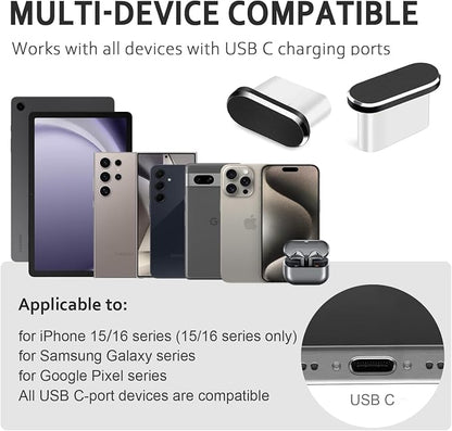 USB C Dust Plug, 4 Pack USB C Dust Cover Type C Anti Dust Port Plug Charging Port Protector Cap with Speaker Dust Cover for iPhone 15,16, Ari,17 Series, Samsung Galaxy S24-S20,Note, All USB C Devices