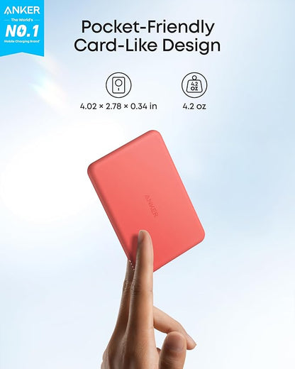 Anker MagGo Power Bank, Ultra-Slim 5,000mAh Magnetic Battery Pack, Qi2 Certified 15W Max Ultra-Fast MagSafe-Compatible Portable Charger, Ergonomic Design, for iPhone Air / 17/16 Series