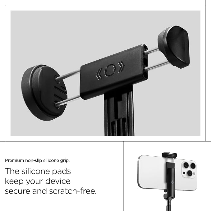 Spigen Selfie Stick Automatic Tripod Stand with Bluetooth Remote Control Shutter 57" Extendable Compatible with MagSafe iPhone 17/16/15/14/13/12 Pixelsnap Pixel 10 Series & More - Black (S541W)