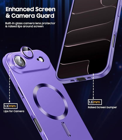 Magnetic for iPhone Air Case, Compatible with MagSafe, Built-in Camera Lens Protector, Slim Thin Soft Silicone Bumper Shockproof Metallic Luster Phone Case for iPhone 17 Air (Purple)