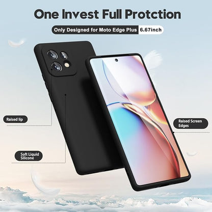 oakxco for Motorola Moto Edge Plus 2023 Case Silicone, Thin Slim Grip Soft Rubber Gel Protective Phone Case for Women, Matte Plain Solid Color Aesthetic Cute Girly Case with Camera Cove, Black