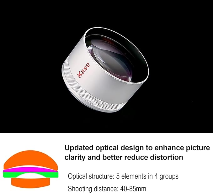 Kase Master Macro Phone Camera Lens Pro with 52mm Filter Adapter Ring for iPhone 17 16 15 14 13 12 Pro Max Samsung Android, Shoot Distance 40-85mm