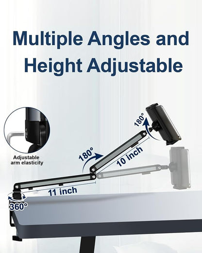 Tablet Desk Mount for ipad, Desk Clamp Aluminum Arm Portable Monitor Mount Suitable for 4.7-15.6" and Under 3 Pounds Phone, iPad mini/Air/Pro, Kindle, Galaxy Tab, Portable Monitor (Gray)