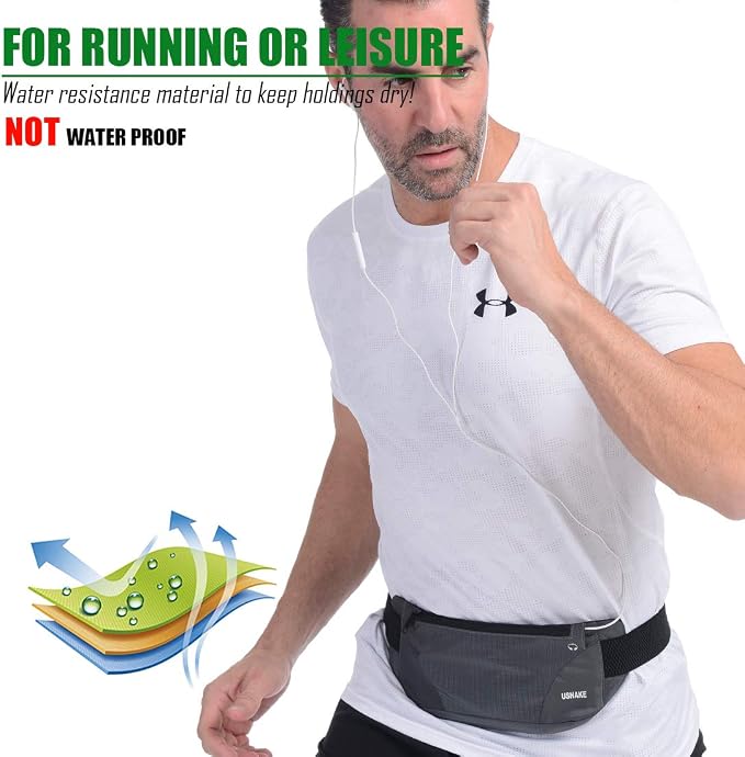USHAKE Running Belt,Men or Women Ultra Light Bounce Free Waist Pouch Bag Fitness Workout Belt Sport Waist Pack Exercise Waist Bag for iPhone Samsung LG in Running Gym Marathon (Grey)