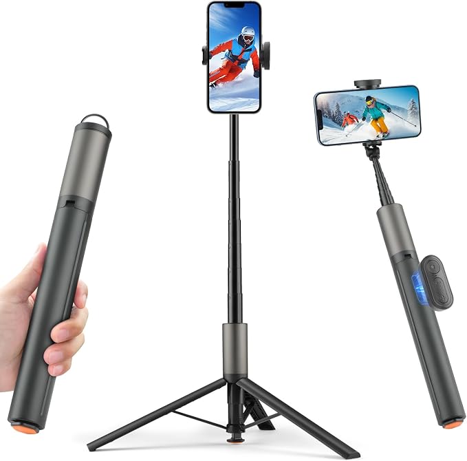 62 inch Selfie Stick Tripod for iPhone, Auto-Open Phone Tripod Stand with Magnetic Smart Remote Support Cell Phone Zoom in/Out,Front/Rear Camera Switch,Travel Selfie Stick for iPhone/Android