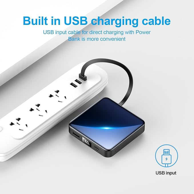 ummz Portable Charger with Built-in Cable,12000mAh 22.5W Fast Charging Small Power Bank,USB C Input/Output with Smart LED Display,External Battery Pack for iPhone,Tablet,Samsung