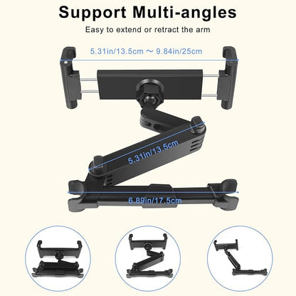 Kairiyard Tablet Holder for Car, 3 in 1 Extension Arm Adjustable Car Headrest Tablet Holder Road Trip Essentials Back Seat Tablets Cars Mount Compatible with iPad Pro, Air, Mini, 4.7-11" Devices