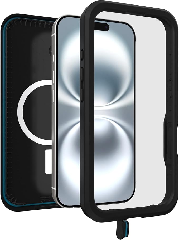 OtterBox iPhone 16 FRĒ Series Waterproof Case with MagSafe (Designed by LifeProof) - Black, Waterproof, 60% Recycled Plastic, Sleek and Stylish