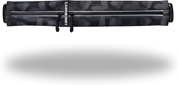 Running Belt - Dual Pocket Running Fanny Pack for Training, Jogging, and Walking, Waterproof, Lightweight, Expandable, Waist Bag, Run Belt, Gels Money Card Phone Holder (Black Camo)