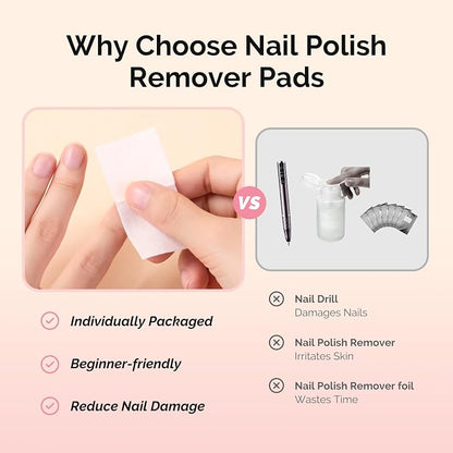MelodySusie Nail Polish Remover Pads, 200 PCS Acetone Large Size Individually Wrapped Wet Wipes Rapid Gel Polish Removal Portable Travel Kit for Home Professional Use