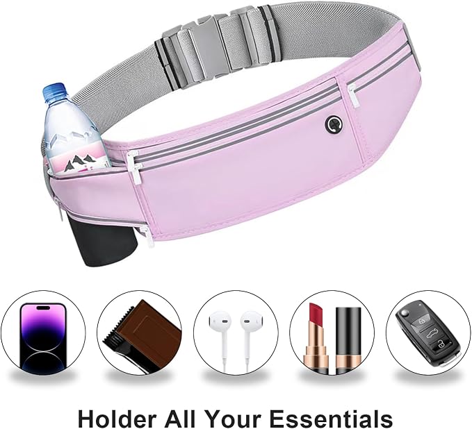 Slim Running Belt for Women Men,Runners Fanny Pack Phone Holder,Money Belt,Running Gear Accessories,with 3 Pockets (Jet Purple)